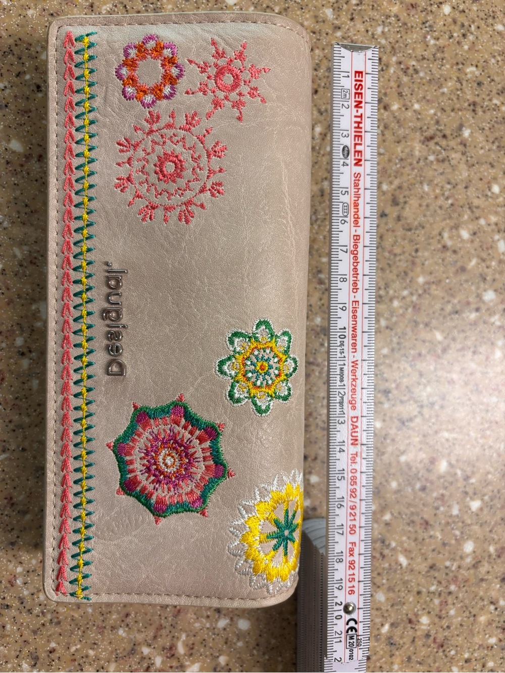 Desigual Beige Embroidered Floral Zip Wallet